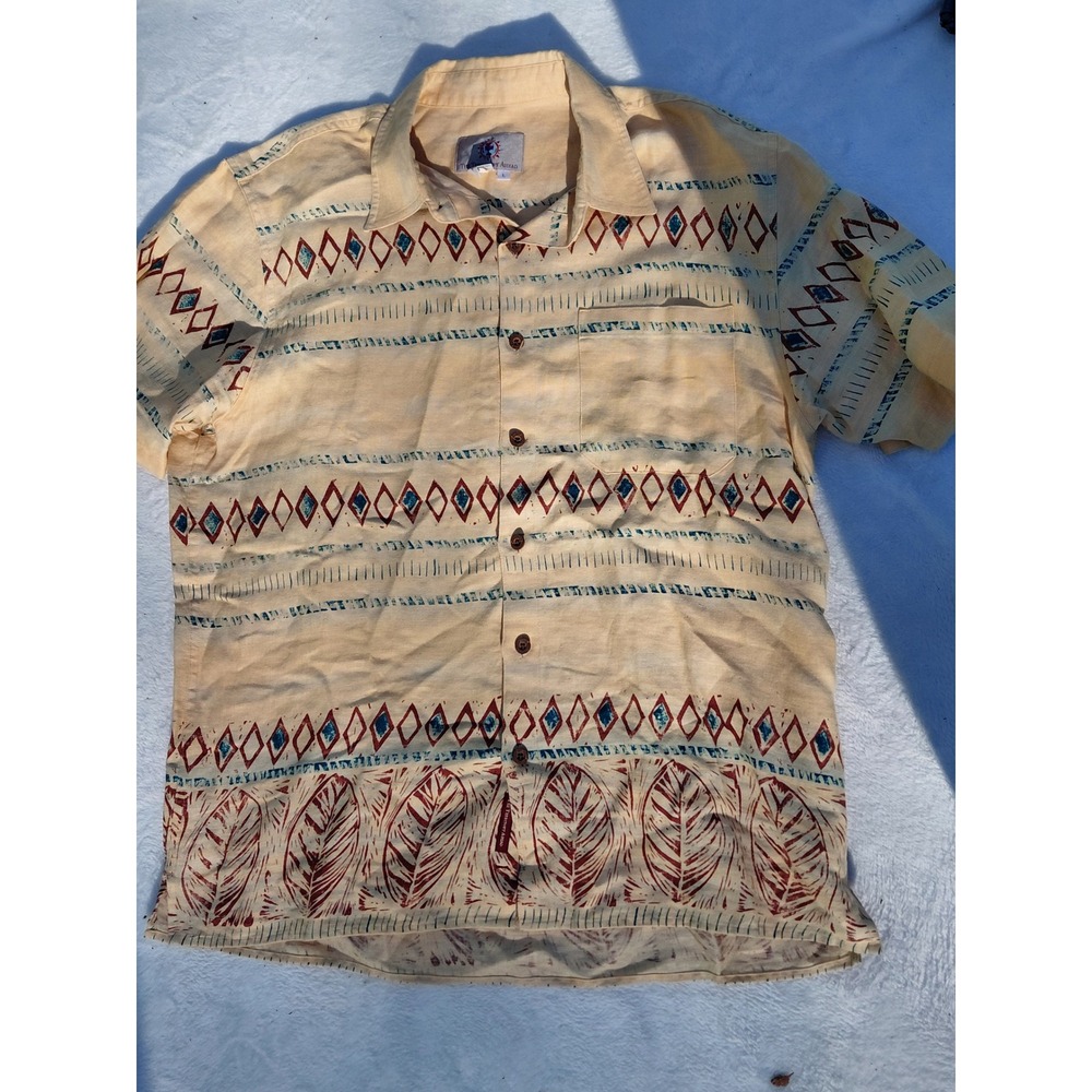 The Territory Ahead Mens Large 100% Linen Short Sleeve Button Down Camp Shirt